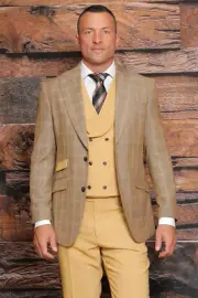 NWT 46R MENS TAN 2 BUTTON 3PC COMPOSE SUIT DB VEST,MODERN FIT, 2 SIDE VENT