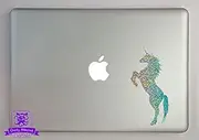 Overly Attached Decals Rearing Unicorn Specialty Vinyl Decal Sized to Fit A 11" Laptop - Silver Metal Flake