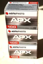 3 AGFA APX100 Professional rolls of 36 exposures, 35mm negative, B&W, 100 ASA