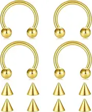 [FECTAS] 14G 16G 18G 20G Surgical Steel Nose Septum Horseshoe Hoop Earring Tragus Cartilage Helix Daith Rook Conch Eyebrow Lip Navel Belly Nipple Piercing Ring Replacement Spikes 6-12mm