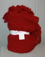 Pottery Barn Textured Basketweave Knit Throw Blanket 50" x 60" Cardinal Red NEW