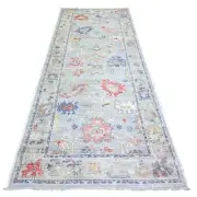 4'x10' Gray Afghan Angora Oushak Pure Wool Hand Knotted Wide Runner Rug R73597