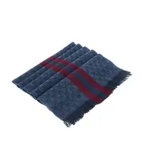在飛比找PChome24h購物優惠-GUCCI 經典織帶羊毛混絲雙色流蘇披肩/圍巾 (淺藍色)