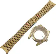 [WUYONGSI] 1pc with Strap 39mm DIY Flat Magnifying Glass Glass Case Watch for Men Fit Miyota 8285 Movement(Gold)