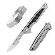 Titanium Folding Scalpel, Slim Razor Knife with Frame Lock, 10pcs #24 Replace...