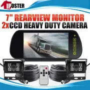 7" Rear View Mirror Monitor 2X 4Pin IR CCD Color Reversing Camera for Caravan