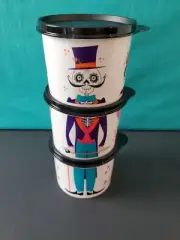 Tupperware Stacking Canister Set dia de Los muertas set of 3 stacking Skeleton