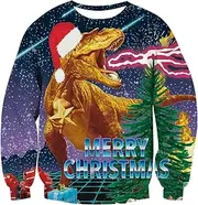 [Xumplo] Ugly Christmas Jumpers for Kids Boys Girls Xmas Jumper Long Sleeve Pullover Sweatshirt Christmas Party Funny Letter and Dinosaur Printed Sweater 4-14 Years
