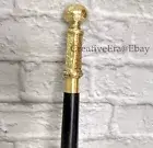 Designer Brass Long Handle Walking Stick Black Wooden Brass Inlaid Cane Gift