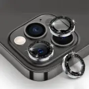 Metal Camera Len Glitter Cover Glass Protector Bling - For Apple iPhone 16 Pro / 16 Pro max (3pcs) - Black