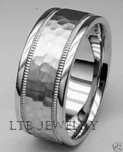 HAMMERED FINISH MENS 950 PLATINUM WEDDING BANDS RINGS 7MM