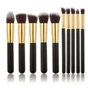 10PC MAKEUP BRUSHES POWDER BLENDING CONTOUR FOUNDATION BLACK GOLD BRUSH SET KIT