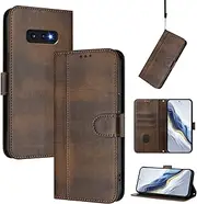 [PU Leather+Case] Compatible with Samsung Galaxy S10e G970F Cover,Compatible with Samsung Galaxy S10e G970F Flip Stand Card Slot Wallet Lanyard Brown