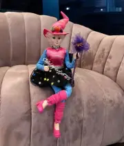 “19 Pink Elf Shelf Sitter Halloween Positionable Girl Elf Witch Spider Broom New