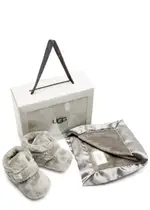 Ugg Kids Bixbee and Lovey Faux fur Slippers and Blanket set - Grey - 2 (S) 2 (S)