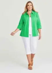 FREE POST NWT TS14+ Taking Shape Green Stretch Cotton Shirt 18 RRP $129.99
