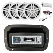 Pyle Marine Radio,Spa Bezel,Adapter,Antenna,Amp,Kit, 4x 6.5" 180W White Speaker