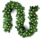 9FT Christmas Pre-lit Garland, Battery-Operated with String Lights,Timer&Remote