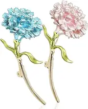 [Boerni] 2 Pcs Carnation Flower Brooches Pink and Blue Flower Brooch Pins Carnation Lapel Pins Jewelry Accessories for Mother's Day Birthday Women Girl Clothes Collar Dress Scarf Party Decoration Gift, Metal