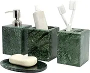 KLEO - Bathroom Accessory Set made from Natural Green Stone - Bath Accessories set of 4 includes Soap Dispenser Toothbrush Holder Tumbler and Soap Dish (Green)