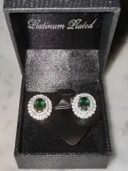 Gold Coast Lab Created Emerald Platinum Plated Earrings NEW In Box
