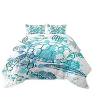Light Blue Turtle and Fish Coverlet