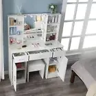 Vanity Table Dressing Make up Desk Stool Set With LED Bulbs Mirror 3 Drawers NEW