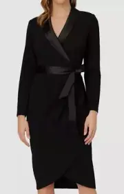 Adrianna by Adrianna Papell Women's Black Long Sleeve Crepe Tuxedo Dress Size 2