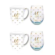 2PK LMD Glass 60th Sweet Heart Mug & Stemless Set Drinkware 400ml/520ml