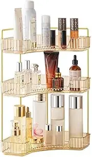 Make Up Organiser, Cosmetic Organiser, Perfume Organiser, Skin Care Organiser for Bathroom Dressing Table (3 Layers, Amber)