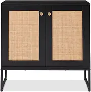 Best Choice Products 2-Door Rattan Storage Cabinet, Accent Furniture, Multifunctional Cupboard for Living Room, Hallway, Kitchen, Sideboard, Buffet Table w/Non-Scratch Foot Pads - Black