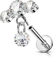 [OUFER] 16G Dangle Threadless Earring Surgical Steel 316L Cartilage Ear Piercing 6 mm Helix Piercing Clear CZ Conch Piercing Jewellery for Women Tragus Piercing