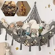 TIDYTEDS Macrame DreamLights Boho Stuffed Animal Storage Net for Stuffed Animals (Extra Large) and Stuffed Animal Net or Hammock for Small Stuffed Animals or Plushies. Plush Grey Toy Storage Holder