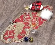 Beaded Table Runner, Decorative Table Runner, Farmhouse Table Runner - Fancy Scrolled - Hand Made by Skilled Artisans - A Beautiful Complement to Your Dinner Table Décor - 13x36 Inch - Gold Maroon