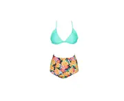 Women Halter Printed High Waisted Bikini Swimsuit Set - Green