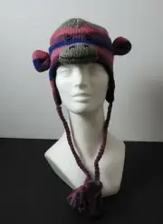 Knitwits Handmade Stripe Sock Monkey Animal Pilot Hat Kids Toddler (Age 2-6) GY6