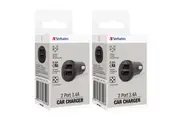 2PK Verbatim 3.4A Dual USB Universal Car Charger For iPhone 14 Samsung S22 BLK