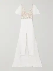 [RIME ARODAKY] RIME ARODAKY - Malak Embroidered Tulle And Crepe Jumpsuit - White - FR 36 FR 36 White