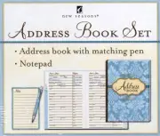 Blue Floral Address Book Set with Matching Pen & Notepad, New Seasons, Sealed
