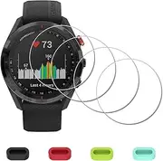 [4 Pack] Screen Protector for Garmin Approach S62 Premium GPS Golf Watch + Silicone Anti-dust Plugs, Tempered Glass Anti-Scratch Bubble-Free Easy Installation