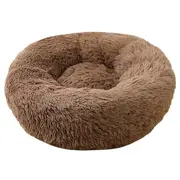 Pet Dog Cat Calming Bed Warm Soft Plush Round Nest Comfy Sleeping Kennel Cave - Brown