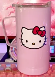 2023 Sanrio Hello Kitty Red Bow Face Pink Stainless Steel Tumbler Lid Handle