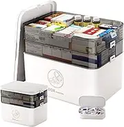 Medicine Storage Box First Aid Box 3-Tier Portable Pp First Aid Storage Box with Sealing Buckle & Dual Trays Partitioned Medicine Box Organizer Storage White