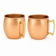Set of 2 Handmade 16oz Solid Copper Mule Mugs – Barrel Mug with Brass Handle