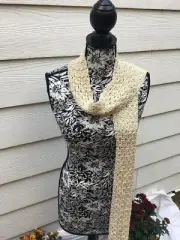 Scarf handmade Crochet light brown beige tan color lt weight shimmering glitzy
