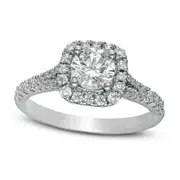 1.38 CT. T.W. Natural Diamond Cushion Frame Split Shank Engagement Ring in Solid 14K White Gold