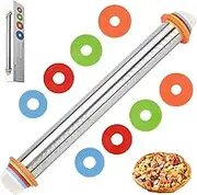Rolling Pin and Silicone Baking Pastry Mat Set, Stainless Steel Dough Roller with Adjustable Thickness Rings, for Pizza, Pie, Pastries, Pasta, Cookies,etc. (17 inch)