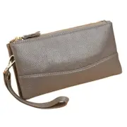 Women's Genuine Leather Wristlet Clutch Cell Phone Wallet, Multi Card Organizer Wallet Purse- Grey
