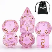 Poludie 7-Die DND Dice Set Polyhedral Dice Set with a Leather Bag, D&D Dice Set for Dungeons and Dragons, RPG, MTG Table Games (Pink/G)