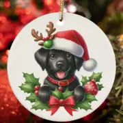 Funny Reindeer Labrador Retriever Dog Peeking Christmas Ornament Gift Tree Decor